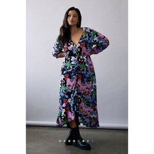 Anthropologie Maeve Dress Ruched High Low Floral‎ Maxi Womens Plus Sz 16W NEW